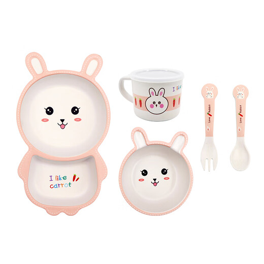 Babybird New Children's TableWares Set 5-teilig kreatives umweltfreundliches Bambusfaser Bambuspulver Baby Plaid Teller Kindermahlzeit Schüssel Löffel
