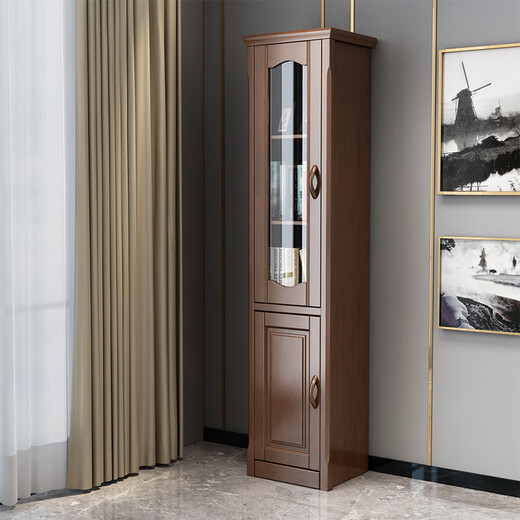 Wu solid wood bookcase wine cabinet with glass door small mini single door side cabinet corner cabinet living room bedroom storage rack storage cabinet walnut color 48x40x195cm