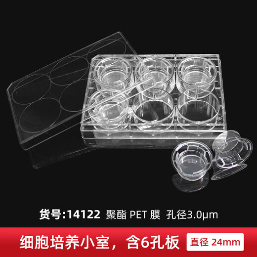 Placa de cultivo de cámara celular con membrana de PC/PET de 6 pocillos, 12 pocillos y 24 pocillos, membrana de PET de poliéster de 3,0 um de 6 pocillos transwell 14122