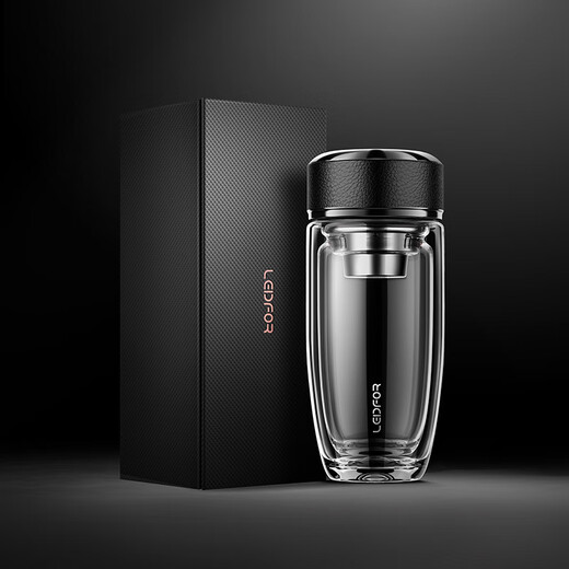 LEIDFOR G21 double-layer glass men's insulated water cup tea water separation cup insulated tea cup obsidian black 370ml
