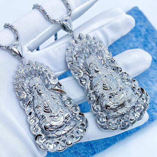 Cuibofu luxury platinum real gold Pt950 platinum flame Guanyin pendant men's pendant platinum men's model 26.91 grams wide about 26mm*58mm including leather cord