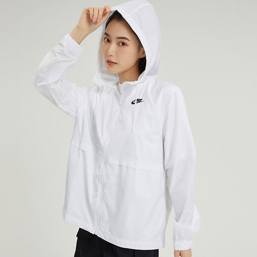 耐克（NIKE）外套女装夏季运动服宽松连帽休闲夹克梭织开衫上衣DM6180 DM6180-100白色  S