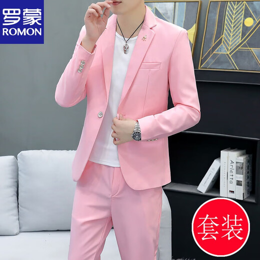 ROMON Korean style casual spring and autumn suit men's slim business formal suit groom handsome British casual small suit men black (three-piece suit - top + pants + T-shirt) L 105-120Jin Jin equals 0.5 kg