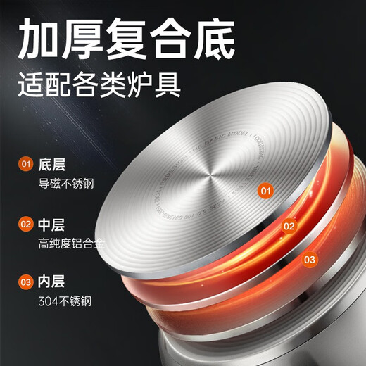 Chuidahuang 304 stainless steel steamer household small soup steamer thickened composite bottom layer cooking pot gas stove induction cooker rose gold single layer steamer inner diameter 28cm