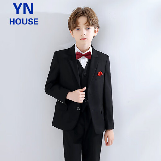 衣诺坊儿童西服套装演出服黑色西装男童主持人礼服 黑色套装  160码