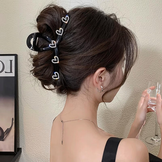 Two Worlds of Love, high-end, oversized grabber clip, headwear hairpin, love rhinestone hair accessory on the back of the head, 2025 new summer women's love grabber clip