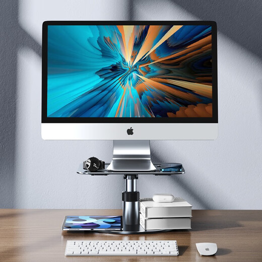 派凡（oatsbasf） 显示器增高架 笔记本支架 桌面台式电脑显示器支架底座置物架铝合金可调节升降 标准款单杆【金属灰】可升降+稳固不晃