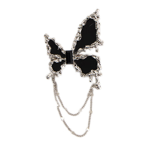 QUAMER black butterfly brooch tassel metal women's autumn and winter ins design suit chest black butterfly