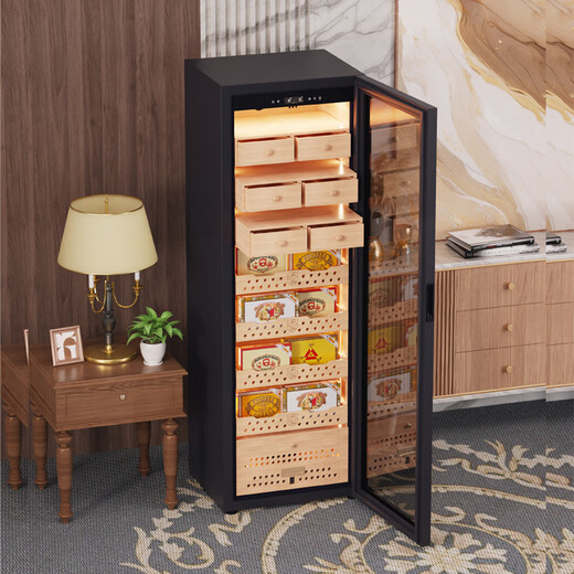 Baikelen Cigar Cabinet Constant Temperature and Humidity Spanish Cedar Wood Cigar Humidifier Household Compressor Air Cooler Precise Control Temperature and Humidity Independent Embedded WIFI Ammonia Removal Fingerprint Lock 1.8m丨Flagship Edition Cedar Wood Liner Naked + Pull Basket 420L Thin Style