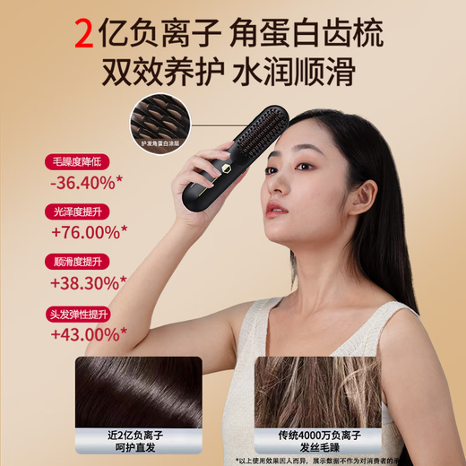 UBelle wireless hair straightening comb 200 million negative ion hair care portable straightening and curling dual-use straight clip can straighten the top of the head and improve frizz with one comb. National subsidy New Year and Christmas gift