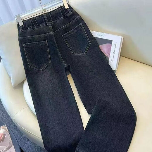 Pierre Cardin 2025 Plüsch verdickte elastische Jeansfeder und Herbst neuer Retro Loose Slim Version Straight Hosen 1283 Blau verdickte Plüsch S 80-97