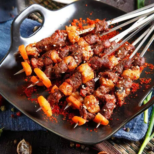 Stainless steel grilled fish clip, barbecue skewer net to clip mutton skewers, barbecue needle clip net, barbecue fish net, barbecue tool set, 40 flat skewers, 40 round skewers + 10 wooden skewers + fish clip + brush