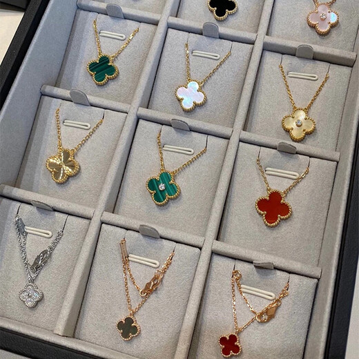 18K gold four-leaf clover pendant necklace women's high version 18K rose gold mother-of-pearl clavicle chain 999 medium necklace - yellow gold red agate