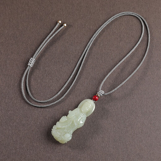 BJYL white jade Guanyin Bodhisattva jade pendant Buddha statue pendant for men and women in the year of birth, jade brand jade pendant, jade pendant necklace, jewelry, white jade Guanyin pendant