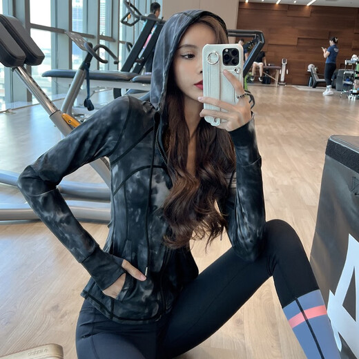 LULULMCCTN Yoga Top Women's Long Sleeve Pilates Professional Training Stand Collar Tight Running Sports Jacket Women Gray L