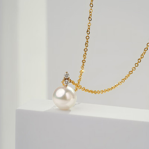 Tahitian 18K gold diamond akoya pearl pendant 7.5-8mm perfect round mirror luster seawater pearl necklace gift for women