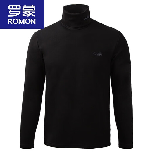 ROMON Autumn and Winter Men's Turtleneck Bottoming Shirt Slim Fit Plus Velvet Thickened Sweater Warm Underwear Long Sleeve T-shirt Fashionable Autumn Clothes Black Thick Velvet Style L Suitable (130-145Jin Jin equals 0.5kg)