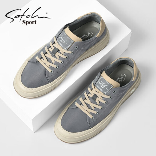 Sachi men's shoes autumn and winter new sneakers men's business casual shoes retro trendy fashion canvas shoes for men gray 41 (255mm) leather shoe size