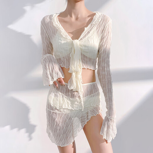 Lekali Bikini Hot Spring Swimsuit Women's Sexy Conservative Slim Covering Belly Pure Desire Hot Spring Four-piece Swimsuit Beige One Size Recommendation 80-120 Jin Jin equals 0.5 kg One Size