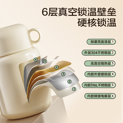 SUPOR stew beaker 316 stainless steel stew pot insulated lunch box for men and women students vacuum insulated cup simmering pot jar 316L steel + table spoon + bag cream white 500ml