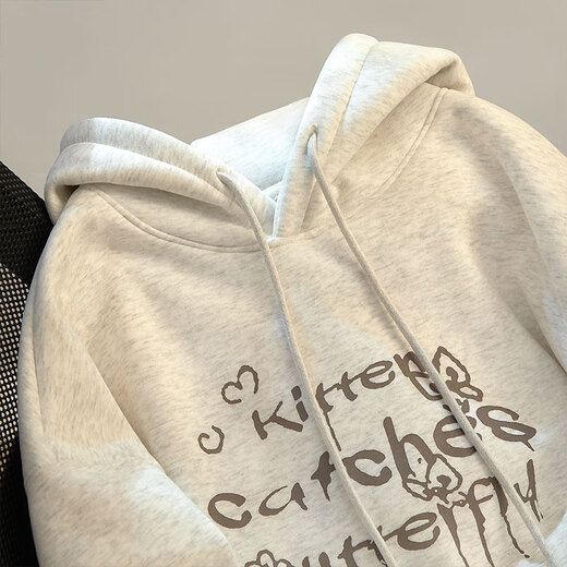 Sibaishe fleece sweatshirt 2025 winter new women's fashion loose hooded cute printed top