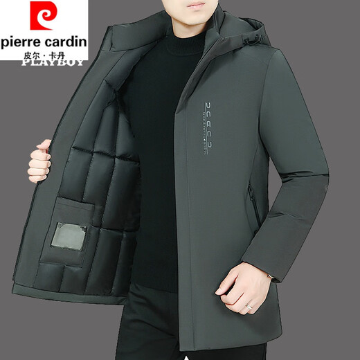 Pierre Cardin (Pierre Cardin) men's new winter down jacket, mid-length, middle-aged, thickened, removable hood, cold-proof and warm, casual dad jacket, black 919 180/2XL recommended 135-150Jin Jin equals 0.5kg