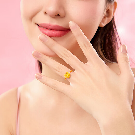 Laomiao gold ring for women, pure gold filigree braided sugar cube, solid gold ring, adjustable, birthday gift for girlfriend and wife, filigree sugar cube ring, about 3.1g (gift box)