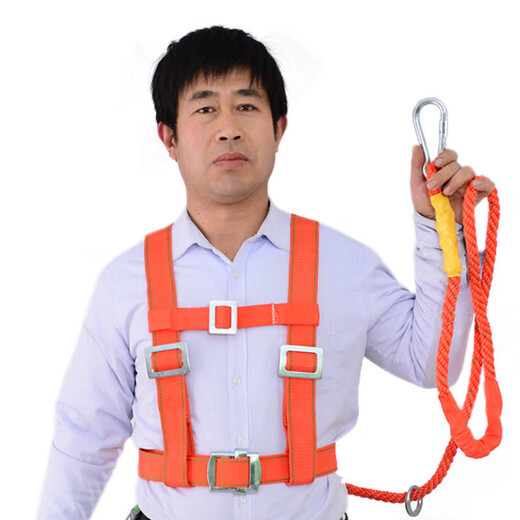 High-altitude working safety belt, outdoor construction safety belt, full body five-point European air-conditioning installation safety rope electrician belt, national standard three-point type, single small hook 2 meters