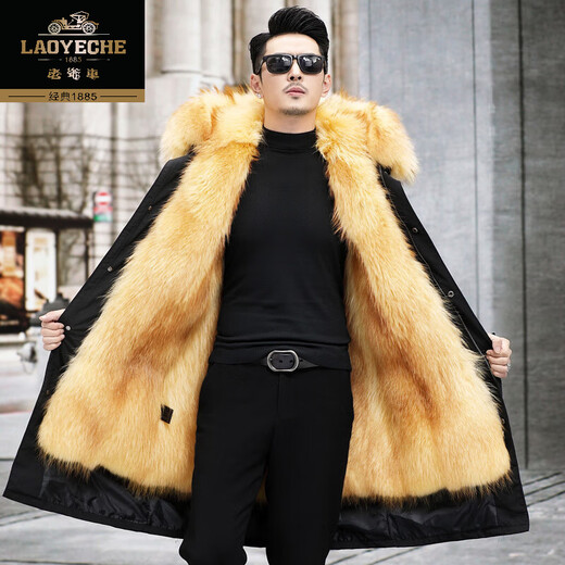 Classic car mink velvet parka men's winter mid-length detachable liner fur all-in-one coat hooded thickened coat dog hair liner extended style detachable liner 5XL (recommended 180-210Jin Jin equals 0.5 kg)