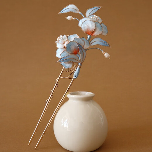 Meng Junchen Intangible Cultural Heritage Gradient Velvet Flower Hairpin New Chinese Hanfu Accessories Ancient Costume Imitation Dotted Green Classic Hairpin Gift Hair Accessory Gradient Blue