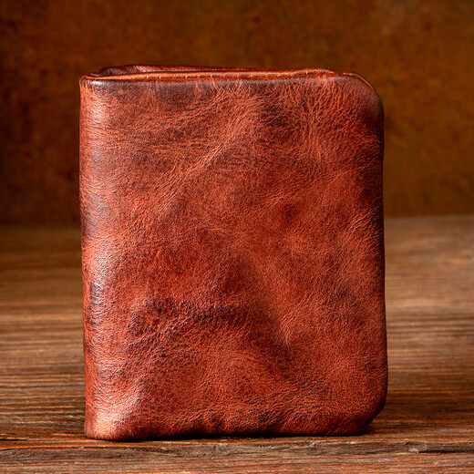 Slow Time Retro Handmade Genuine Leather Wallet Men's Driving Document Bag First Layer Vegetable Tanned Cowhide Short Wallet Multifunctional Card Holder Light Brown