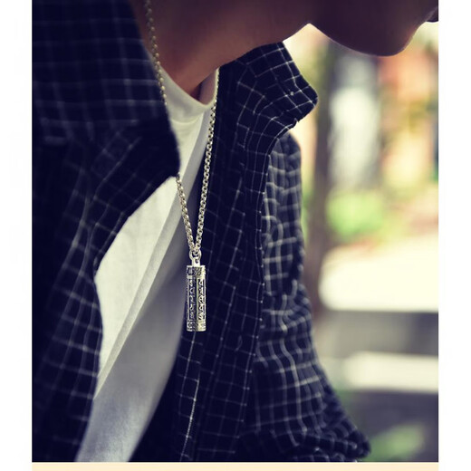 Surangama Mantra Pendant Six-Character Mantra Silver Necklace Men's and Women's Transport Amulet Hollow Openable Circle B021/Long Tube Six-Character Mantra + Necklace