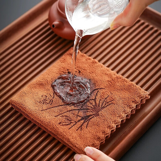 Tea towel, thickened absorbent tea cloth, Kung Fu tea set, pot towel, coffee table, tea table rag pad, Zen Tao tea table accessories, three packs, 30*30cm, coffee color, thickened