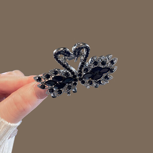 Zhuo Keke Black Swan Sparkling Diamond Medium Size Clip Women's Exquisite Hairpin Half-Pieced Shark Clip on the Back of the Head Temperament Hair Clip Headwear Black Temperament Medium Size Swan Clip