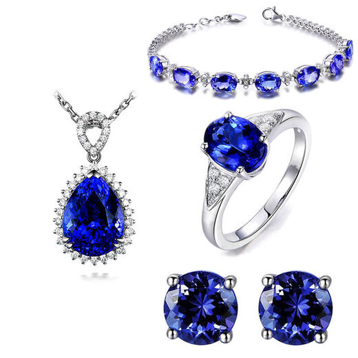 Kaximu 925 Silver Deep Sea Sapphire Earrings Temperament Ring Women's Tanzanite Blue Suit Necklace Hand Tanzanite Blue Suit Ring Bracelet Necklace Earrings