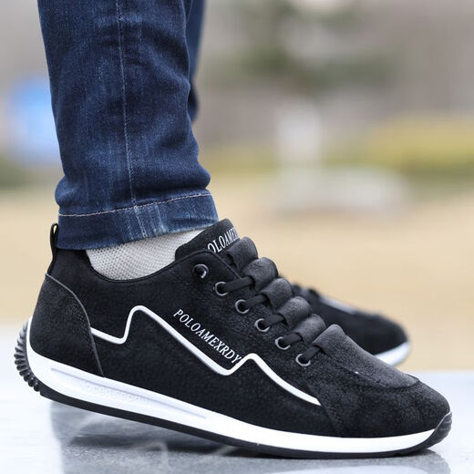 Western Region Camel Genuine Para Shoes Men's Autumn Spring and Autumn New Breathable and Anti-odor Forrest Gump Casual Board Shoes Men's Running Sports Shoes AW9906 Black Cloth Model 44 Size Small/Photo Large