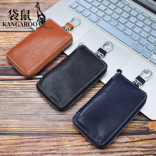 Kangaroo (KANGAROO) new hand-made inner and outer first-layer cowhide key bag household multi-functional card bag storage key bag genuine leather men's burgundy