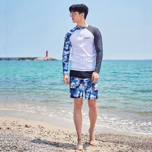 Baichao swimsuit men's wetsuit quick-drying long-sleeved trousers jellyfish surfing suit hot spring resort split swimsuit white zipper top M M