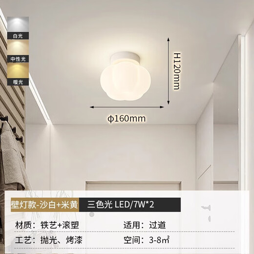 Laiqi ceiling lamp warm and romantic cream style balcony aisle entrance light 2026 new full spectrum lighting Guangdong Zhongshan CX689 white single head aisle style +16CM+7W three-color dimming