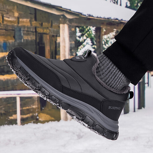 足力健艾爸爸老人鞋冬季妈妈鞋女加绒加厚防滑软底老北京布鞋中老年爸爸鞋 加绒棉鞋6629紫色（送袜子） 39 （送袜子）