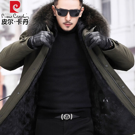 Pierre Cardin parka men's removable full mink lining fur all-in-one coat mid-length off-size mink fur coat winter red L