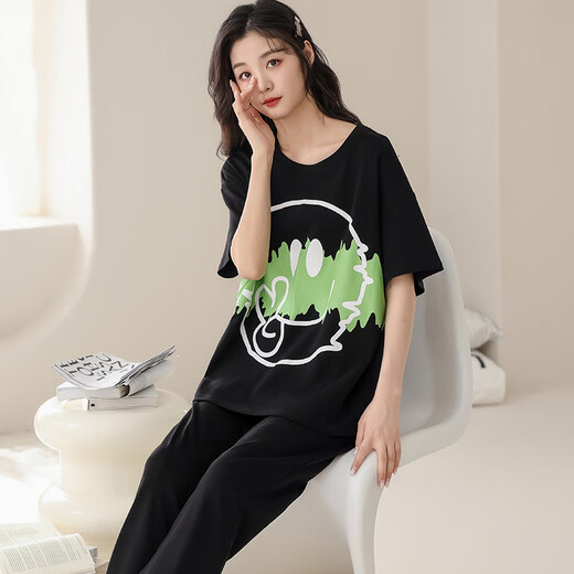 Modal 100% de pijamas de algodón para mujeres Pure Spring de algodón puro y dibujos animados de jóvenes jóvenes puede usar trajes de ropa para el hogar fuera de AM698 m (recomendado 80-100Jin [Jin iguala 0.5 kg])