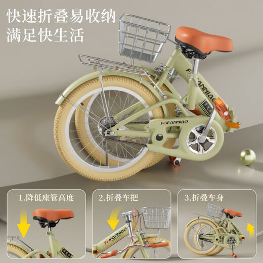 Installation-free folding bicycle for adults, children, and men, 20/22-inch ultra-light portable single-speed bicycle for work, new matcha green spoked wheel + gift bag, 20-inch suitable for height 125-155 cm
