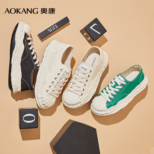 Aokang official women's shoes spring and autumn new shell toe dissolving sole shoes comfortable and versatile thick-soled white shoes women's casual shoes black 1224422030K36