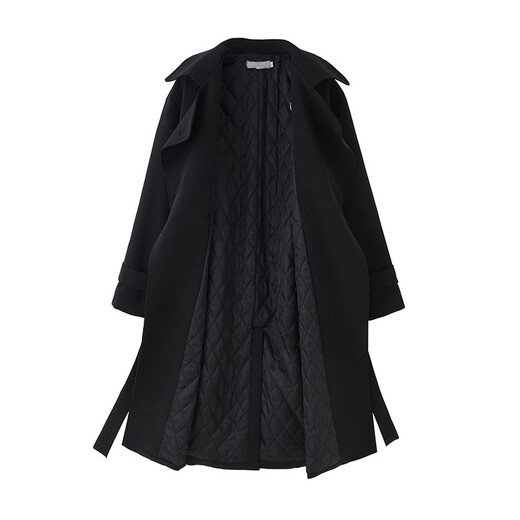 Ivanspei autumn and winter Korean style high-end windbreaker men's long trendy loose knee-high Japanese double-breasted coat thickened quilted coat black cotton M (120-135Jin Jin equals 0.5 kg)