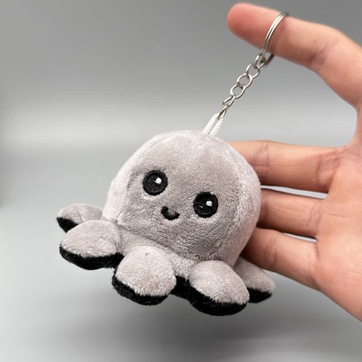 Jingji Flip and Face Changing Little Octopus School Bag Pendant Doll Cute Keychain Pendant Creative Backpack Doll Bag Pendant Black to Gray Style 1