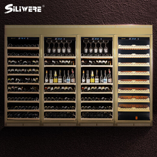 SILIWERE/SILIWERE red wine cabinet, constant temperature wine cabinet, customized wine cabinet, large wine cabinet, double door wine cabinet, customized wine cabinet, width 3200, depth 450, height 2200, champagne gold, 1000L exclusive version