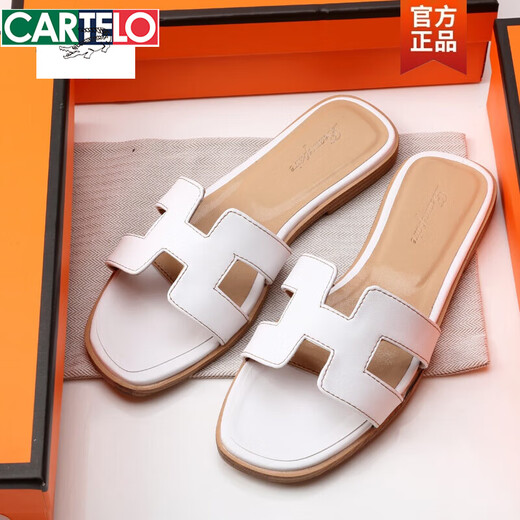 Cartelo Internet Celebridades de cuero genuino zapatillas planas para mujeres en verano ropa de moda nuevas sandalias de estilo coreano zapatillas de viajes de playa de piel blanca 38