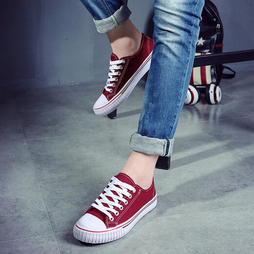 Lorenbon Canvas -Schuhe für Männer und Frauen Paarschuhe für Männer und Sommerschuhe für Männer für Männer und Frauenschuhe für Frühlings- und Sommerschuhe für atmungsaktive weiche alleinige Student -Laufschuhe [Bruchgröße] 6625 Burgundy 38 Frauenstil (normale Sportschuhe)