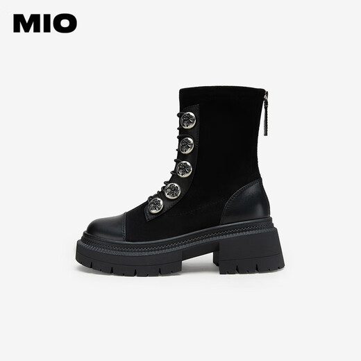 Mio 2023 Winterrunde Zehen High Heels Dünne Stiefel Metallschnalle Kühle Dicke Sohle Martin Boots Frauen schwarz 39